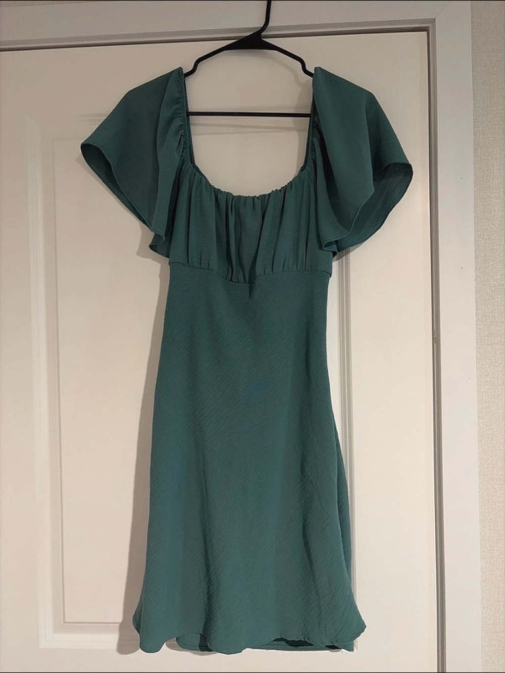 Women’s Teal Bow Back Flutter-Sleeve Dress